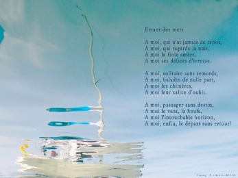 Reflet de navire par calme plat sur le Lac Léman. Poème à la mer.