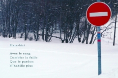 Panneau de sens interdit, Mont Salève, Haute-Savoie. Poème sur le suicide.